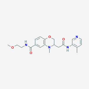 molecular formula C21H26N4O4 B5336064 N-(2-methoxyethyl)-4-methyl-3-{2-[(4-methylpyridin-3-yl)amino]-2-oxoethyl}-3,4-dihydro-2H-1,4-benzoxazine-6-carboxamide 