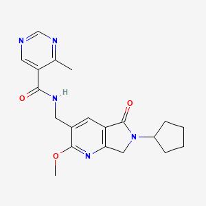 molecular formula C20H23N5O3 B5336111 N-[(6-cyclopentyl-2-methoxy-5-oxo-6,7-dihydro-5H-pyrrolo[3,4-b]pyridin-3-yl)methyl]-4-methylpyrimidine-5-carboxamide 
