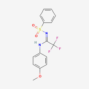 molecular formula C15H13F3N2O3S B5336557 N'-(benzenesulfonyl)-2,2,2-trifluoro-N-(4-methoxyphenyl)ethanimidamide 