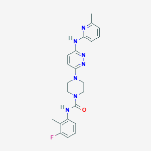 molecular formula C22H24FN7O B5336853 N-(3-fluoro-2-methylphenyl)-4-{6-[(6-methyl-2-pyridinyl)amino]-3-pyridazinyl}-1-piperazinecarboxamide 