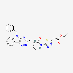 molecular formula C26H25N7O3S2 B5336867 ETHYL 2-[5-({2-[(5-BENZYL-5H-[1,2,4]TRIAZINO[5,6-B]INDOL-3-YL)SULFANYL]BUTANOYL}AMINO)-1,3,4-THIADIAZOL-2-YL]ACETATE 