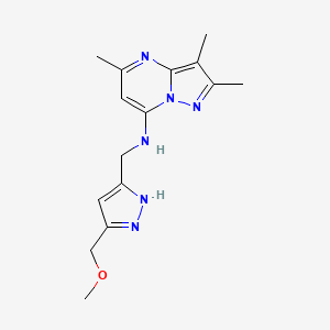 molecular formula C15H20N6O B5337075 N-{[5-(methoxymethyl)-1H-pyrazol-3-yl]methyl}-2,3,5-trimethylpyrazolo[1,5-a]pyrimidin-7-amine 