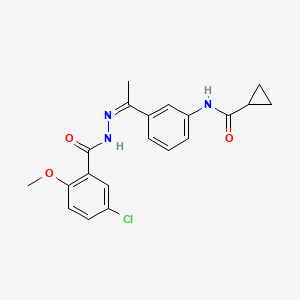 molecular formula C20H20ClN3O3 B5337261 N-{3-[N-(5-chloro-2-methoxybenzoyl)ethanehydrazonoyl]phenyl}cyclopropanecarboxamide 
