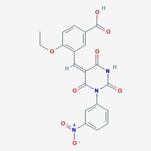 molecular formula C20H15N3O8 B5337690 4-ethoxy-3-[(E)-[1-(3-nitrophenyl)-2,4,6-trioxo-1,3-diazinan-5-ylidene]methyl]benzoic acid 