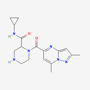 molecular formula C17H22N6O2 B5337822 N-cyclopropyl-1-[(2,7-dimethylpyrazolo[1,5-a]pyrimidin-5-yl)carbonyl]-2-piperazinecarboxamide 