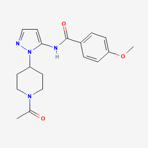 molecular formula C18H22N4O3 B5337824 N-[1-(1-acetylpiperidin-4-yl)-1H-pyrazol-5-yl]-4-methoxybenzamide 