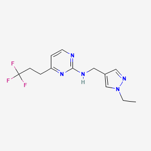 molecular formula C13H16F3N5 B5337990 N-[(1-ethyl-1H-pyrazol-4-yl)methyl]-4-(3,3,3-trifluoropropyl)pyrimidin-2-amine 