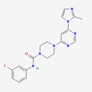 molecular formula C19H20FN7O B5338274 N-(3-fluorophenyl)-4-[6-(2-methyl-1H-imidazol-1-yl)-4-pyrimidinyl]-1-piperazinecarboxamide 