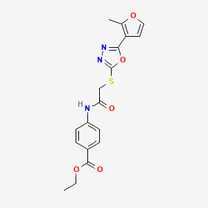 molecular formula C18H17N3O5S B5338939 ethyl 4-[({[5-(2-methyl-3-furyl)-1,3,4-oxadiazol-2-yl]thio}acetyl)amino]benzoate 