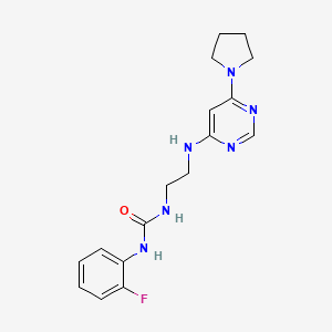 molecular formula C17H21FN6O B5338978 N-(2-fluorophenyl)-N'-(2-{[6-(1-pyrrolidinyl)-4-pyrimidinyl]amino}ethyl)urea 
