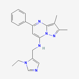 molecular formula C20H22N6 B5339374 N-[(1-ethyl-1H-imidazol-5-yl)methyl]-2,3-dimethyl-5-phenylpyrazolo[1,5-a]pyrimidin-7-amine 