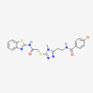 molecular formula C21H19BrN6O2S2 B5339403 N-[2-[5-[2-(1,3-benzothiazol-2-ylamino)-2-oxoethyl]sulfanyl-4-methyl-1,2,4-triazol-3-yl]ethyl]-4-bromobenzamide 