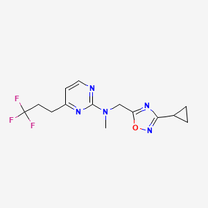 molecular formula C14H16F3N5O B5339466 N-[(3-cyclopropyl-1,2,4-oxadiazol-5-yl)methyl]-N-methyl-4-(3,3,3-trifluoropropyl)pyrimidin-2-amine 
