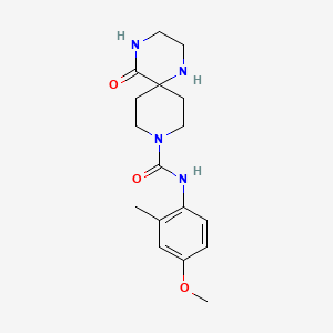 molecular formula C17H24N4O3 B5339616 N-(4-methoxy-2-methylphenyl)-5-oxo-1,4,9-triazaspiro[5.5]undecane-9-carboxamide 