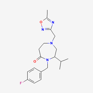 molecular formula C19H25FN4O2 B5340344 4-(4-fluorobenzyl)-3-isopropyl-1-[(5-methyl-1,2,4-oxadiazol-3-yl)methyl]-1,4-diazepan-5-one 