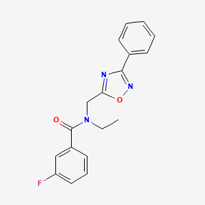molecular formula C18H16FN3O2 B5340474 N-ethyl-3-fluoro-N-[(3-phenyl-1,2,4-oxadiazol-5-yl)methyl]benzamide 
