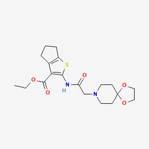 molecular formula C19H26N2O5S B5340539 ethyl 2-[(1,4-dioxa-8-azaspiro[4.5]dec-8-ylacetyl)amino]-5,6-dihydro-4H-cyclopenta[b]thiophene-3-carboxylate 