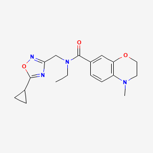 molecular formula C18H22N4O3 B5340737 N-[(5-cyclopropyl-1,2,4-oxadiazol-3-yl)methyl]-N-ethyl-4-methyl-3,4-dihydro-2H-1,4-benzoxazine-7-carboxamide 