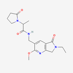 molecular formula C18H24N4O4 B5341015 N-[(6-ethyl-2-methoxy-5-oxo-6,7-dihydro-5H-pyrrolo[3,4-b]pyridin-3-yl)methyl]-2-(2-oxopyrrolidin-1-yl)propanamide 