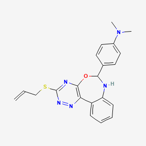 molecular formula C21H21N5OS B5341032 N-{4-[3-(Allylsulfanyl)-6,7-dihydro[1,2,4]triazino[5,6-D][3,1]benzoxazepin-6-YL]phenyl}-N,N-dimethylamine 