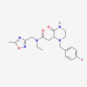 molecular formula C19H24FN5O3 B5341119 N-ethyl-2-[1-(4-fluorobenzyl)-3-oxo-2-piperazinyl]-N-[(5-methyl-1,2,4-oxadiazol-3-yl)methyl]acetamide 