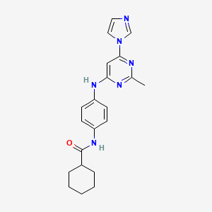 molecular formula C21H24N6O B5341285 N-(4-{[6-(1H-imidazol-1-yl)-2-methyl-4-pyrimidinyl]amino}phenyl)cyclohexanecarboxamide 