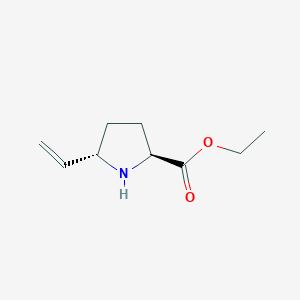 molecular formula C9H15NO2 B053413 Proline, 5-ethenyl-, ethyl ester, trans- (9CI) CAS No. 112009-97-9