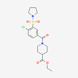 molecular formula C19H25ClN2O5S B5341424 Ethyl 1-(4-chloro-3-pyrrolidin-1-ylsulfonylbenzoyl)piperidine-4-carboxylate 