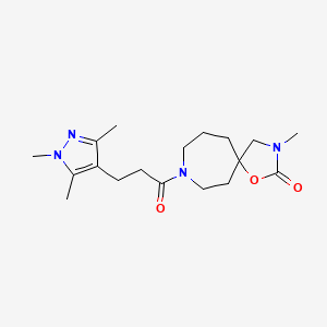molecular formula C18H28N4O3 B5341815 3-Methyl-9-[3-(1,3,5-trimethylpyrazol-4-yl)propanoyl]-1-oxa-3,9-diazaspiro[4.6]undecan-2-one 