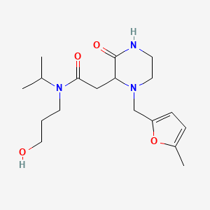 molecular formula C18H29N3O4 B5341862 N-(3-hydroxypropyl)-N-isopropyl-2-{1-[(5-methyl-2-furyl)methyl]-3-oxo-2-piperazinyl}acetamide 