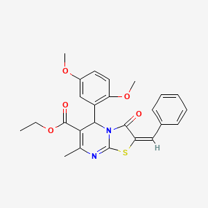 molecular formula C25H24N2O5S B5342126 ethyl (2E)-2-benzylidene-5-(2,5-dimethoxyphenyl)-7-methyl-3-oxo-5H-[1,3]thiazolo[3,2-a]pyrimidine-6-carboxylate 
