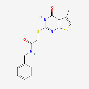 molecular formula C16H15N3O2S2 B5342176 N-benzyl-2-[(5-methyl-4-oxo-3,4-dihydrothieno[2,3-d]pyrimidin-2-yl)thio]acetamide 