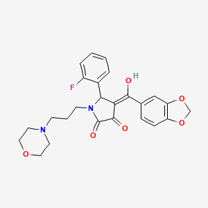 molecular formula C25H25FN2O6 B5342443 (4E)-4-[1,3-benzodioxol-5-yl(hydroxy)methylidene]-5-(2-fluorophenyl)-1-(3-morpholin-4-ylpropyl)pyrrolidine-2,3-dione 