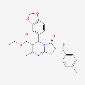 molecular formula C25H22N2O5S B5342766 ETHYL (2Z)-5-(2H-1,3-BENZODIOXOL-5-YL)-7-METHYL-2-[(4-METHYLPHENYL)METHYLIDENE]-3-OXO-2H,3H,5H-[1,3]THIAZOLO[3,2-A]PYRIMIDINE-6-CARBOXYLATE 