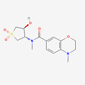 molecular formula C15H20N2O5S B5344295 N-[(3S*,4S*)-4-hydroxy-1,1-dioxidotetrahydro-3-thienyl]-N,4-dimethyl-3,4-dihydro-2H-1,4-benzoxazine-7-carboxamide 