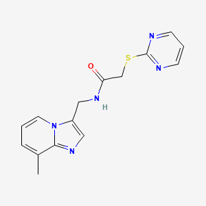 molecular formula C15H15N5OS B5344553 N-[(8-methylimidazo[1,2-a]pyridin-3-yl)methyl]-2-(pyrimidin-2-ylthio)acetamide 