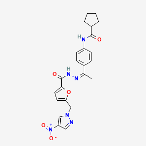molecular formula C23H24N6O5 B5344873 N-[4-(N-{5-[(4-nitro-1H-pyrazol-1-yl)methyl]-2-furoyl}ethanehydrazonoyl)phenyl]cyclopentanecarboxamide 