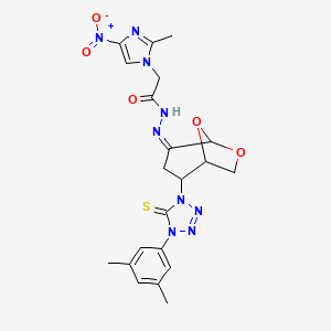 molecular formula C21H23N9O5S B5345206 N-[(Z)-[2-[4-(3,5-dimethylphenyl)-5-sulfanylidenetetrazol-1-yl]-6,8-dioxabicyclo[3.2.1]octan-4-ylidene]amino]-2-(2-methyl-4-nitroimidazol-1-yl)acetamide 