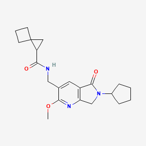 molecular formula C21H27N3O3 B5345291 N-[(6-cyclopentyl-2-methoxy-5-oxo-6,7-dihydro-5H-pyrrolo[3,4-b]pyridin-3-yl)methyl]spiro[2.3]hexane-1-carboxamide 