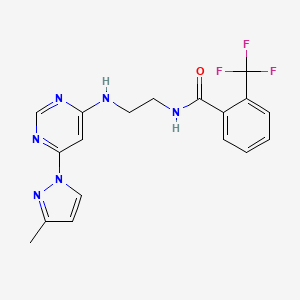 molecular formula C18H17F3N6O B5346373 N-(2-{[6-(3-methyl-1H-pyrazol-1-yl)-4-pyrimidinyl]amino}ethyl)-2-(trifluoromethyl)benzamide 