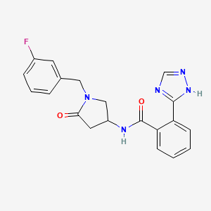 molecular formula C20H18FN5O2 B5346407 N-[1-(3-fluorobenzyl)-5-oxopyrrolidin-3-yl]-2-(1H-1,2,4-triazol-3-yl)benzamide 