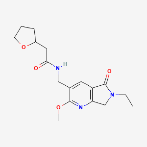 molecular formula C17H23N3O4 B5346431 N-[(6-ethyl-2-methoxy-5-oxo-6,7-dihydro-5H-pyrrolo[3,4-b]pyridin-3-yl)methyl]-2-(tetrahydrofuran-2-yl)acetamide 