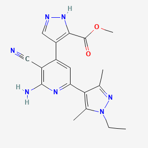 molecular formula C18H19N7O2 B5346716 methyl 4-[2-amino-3-cyano-6-(1-ethyl-3,5-dimethyl-1H-pyrazol-4-yl)pyridin-4-yl]-1H-pyrazole-3-carboxylate 
