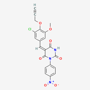 molecular formula C21H14ClN3O7 B5346727 (5E)-5-[(3-chloro-5-methoxy-4-prop-2-ynoxyphenyl)methylidene]-1-(4-nitrophenyl)-1,3-diazinane-2,4,6-trione 