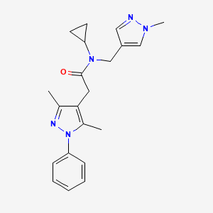 molecular formula C21H25N5O B5347377 N-cyclopropyl-2-(3,5-dimethyl-1-phenyl-1H-pyrazol-4-yl)-N-[(1-methyl-1H-pyrazol-4-yl)methyl]acetamide 