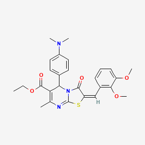 molecular formula C27H29N3O5S B5347467 ethyl 2-(2,3-dimethoxybenzylidene)-5-[4-(dimethylamino)phenyl]-7-methyl-3-oxo-2,3-dihydro-5H-[1,3]thiazolo[3,2-a]pyrimidine-6-carboxylate 