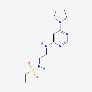 molecular formula C12H21N5O2S B5347508 N-(2-{[6-(1-pyrrolidinyl)-4-pyrimidinyl]amino}ethyl)ethanesulfonamide 