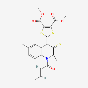 molecular formula C23H23NO5S3 B5347750 dimethyl 2-(1-(2-butenoyl)-2,2,6-trimethyl-3-thioxo-2,3-dihydro-4(1H)-quinolinylidene)-1,3-dithiole-4,5-dicarboxylate 