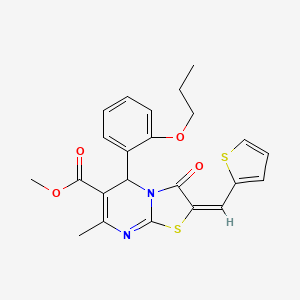 molecular formula C23H22N2O4S2 B5347780 methyl 7-methyl-3-oxo-5-(2-propoxyphenyl)-2-(2-thienylmethylene)-2,3-dihydro-5H-[1,3]thiazolo[3,2-a]pyrimidine-6-carboxylate 