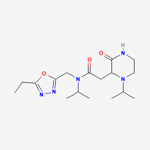 molecular formula C17H29N5O3 B5348523 N-[(5-ethyl-1,3,4-oxadiazol-2-yl)methyl]-N-isopropyl-2-(1-isopropyl-3-oxo-2-piperazinyl)acetamide 